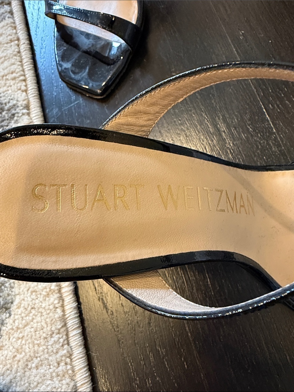 Stuart Weitzman Black Patent Double-Strap Slide Heels Size 4.5 - Picture 2 of 5